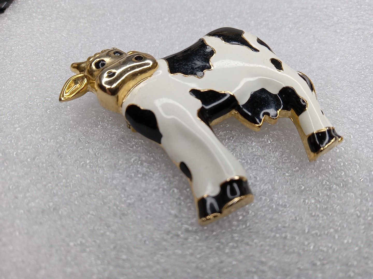 Vintage Holstein Cow Brooch Pin Gold Tone Black White Farm Animal