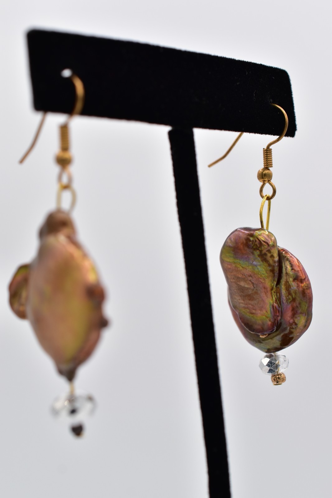 Vintage Baroque Pearl Dangle Earrings Iridescent Copper Freshwater Drop BinBK