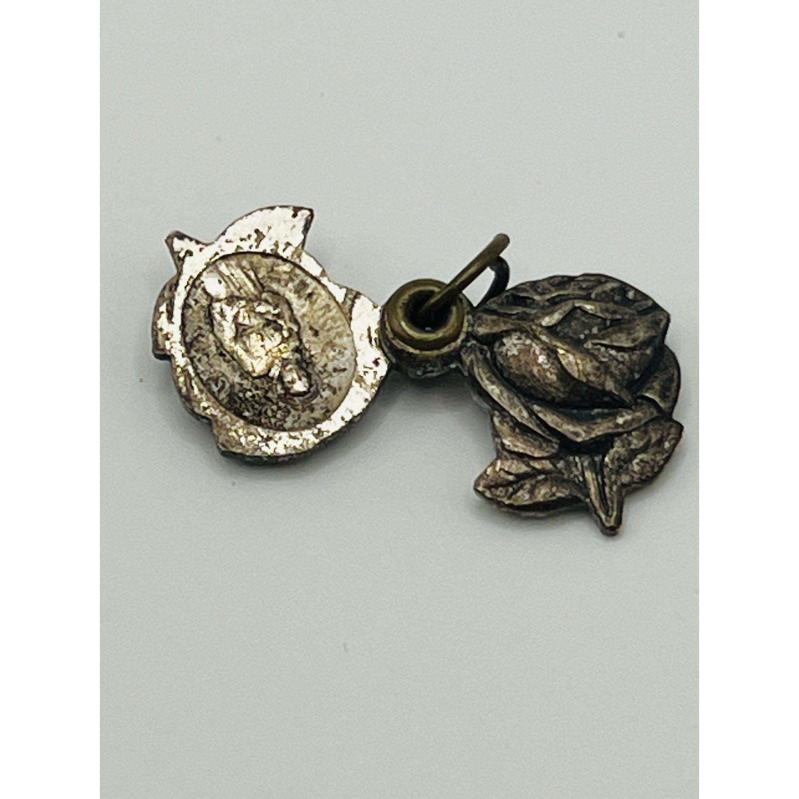Vintage Catholic Rose Medal Charm | Religious Devotional Rosary Part
