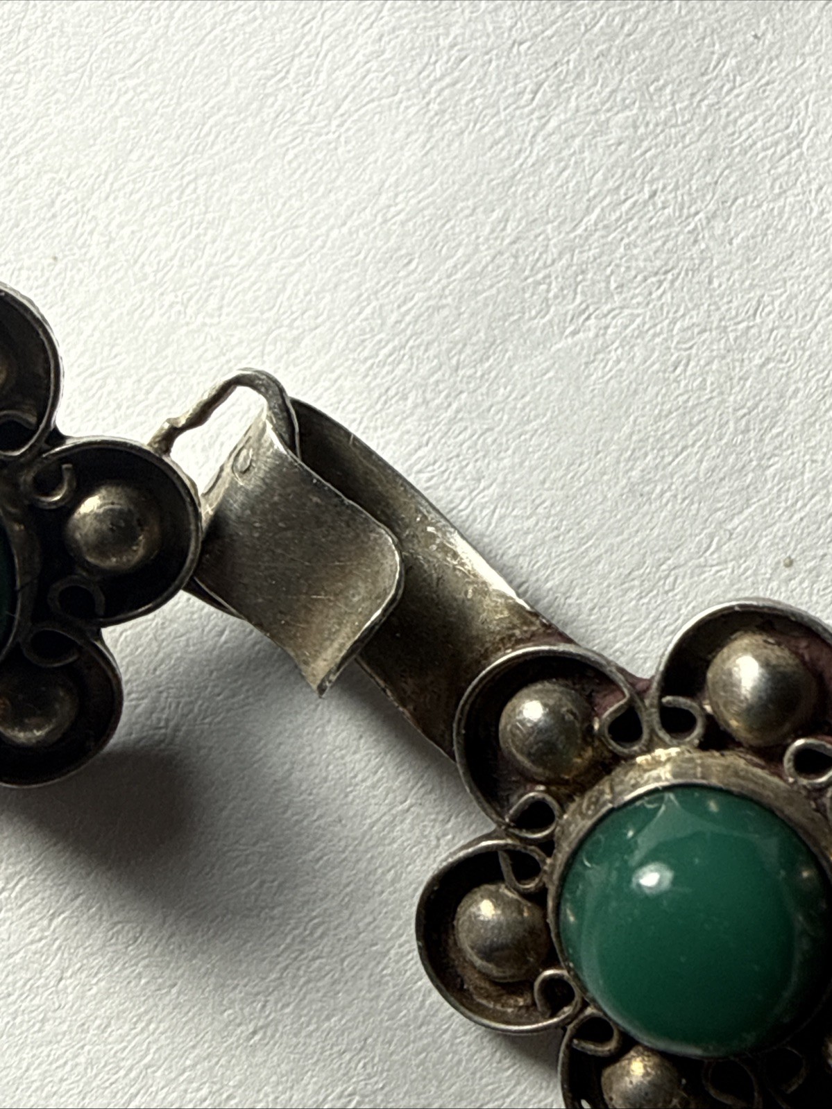 bracelet Taxco Mexico 980 Silver Better Than 925 Sterling Green Onyx Vintage 7.5