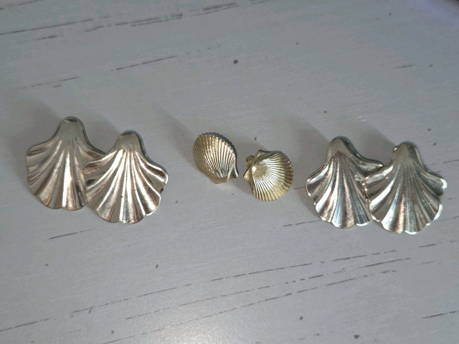 Lot Of 3 Vintage Metal Shell Shaped Post Earrings For Pierced Ears