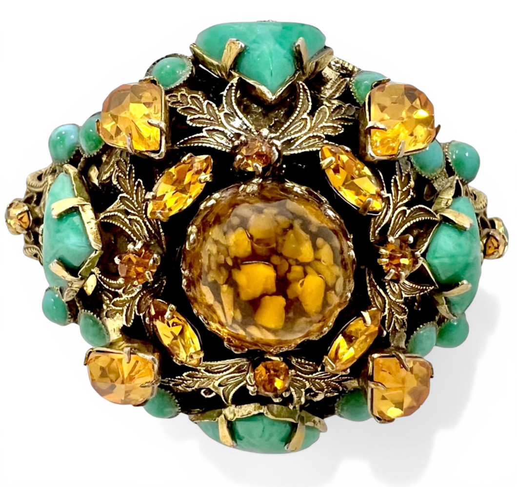 Vintage Art Nouveau Gripoix Poured Glass Citrine Crystal Jewelry Set