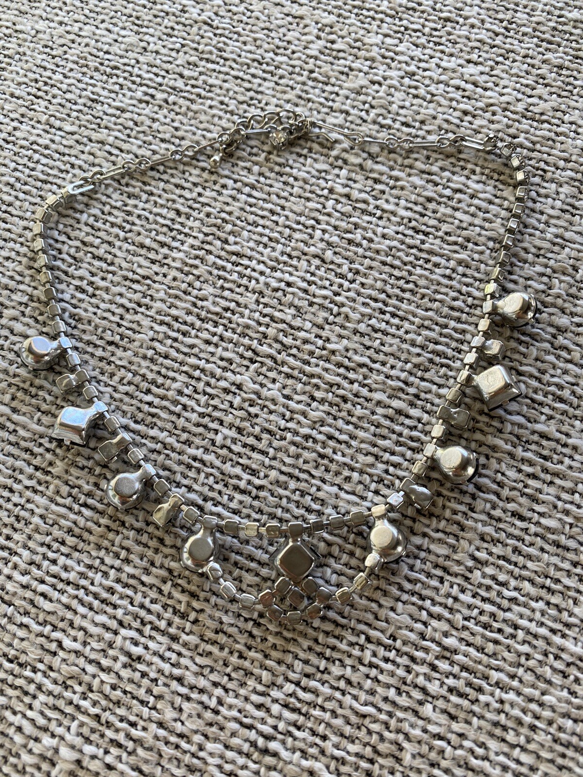 Vintage Chocker Necklace Hook Clasp 14” + 1” Rhinestones Clear Black
