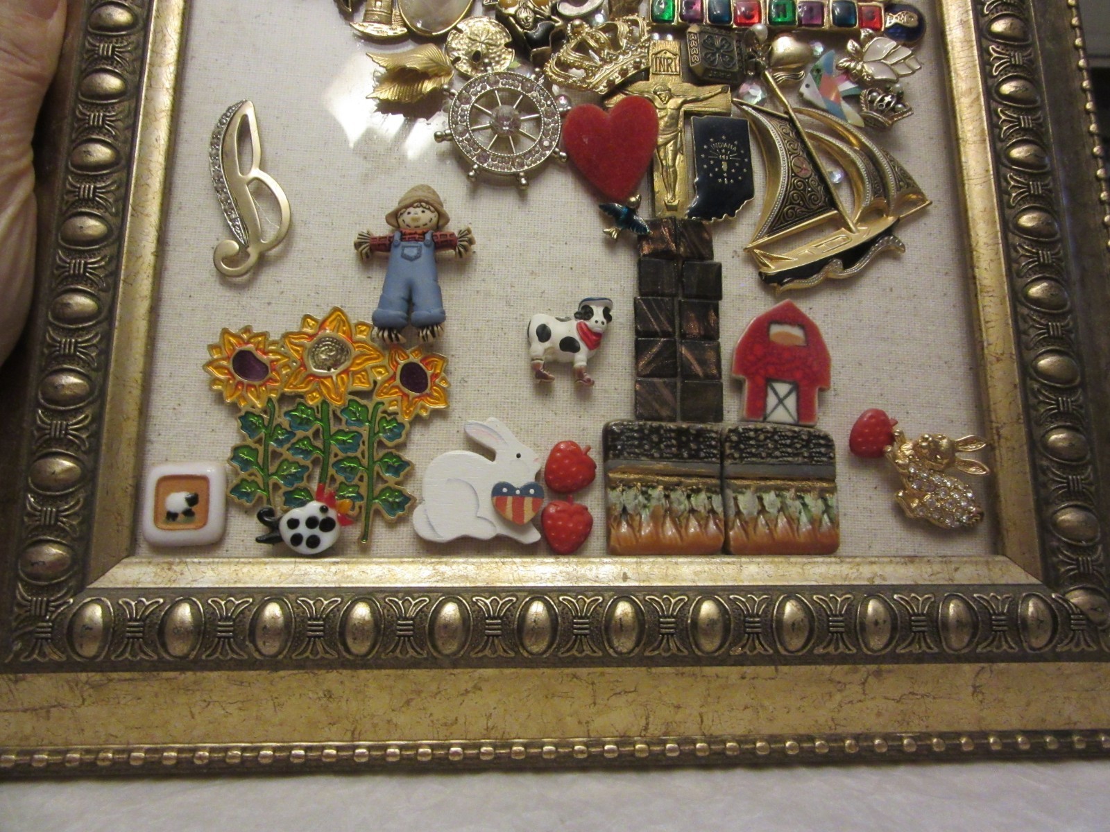 Vintage Jewelry Art Tree of Life Gold Tone Framed, All Different Costume Jewelry