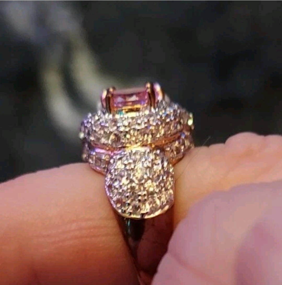 Asscher Cut Pink Sapphire CZ Size 6 Wedding Ring Jewellery 14K Gold Over Silver