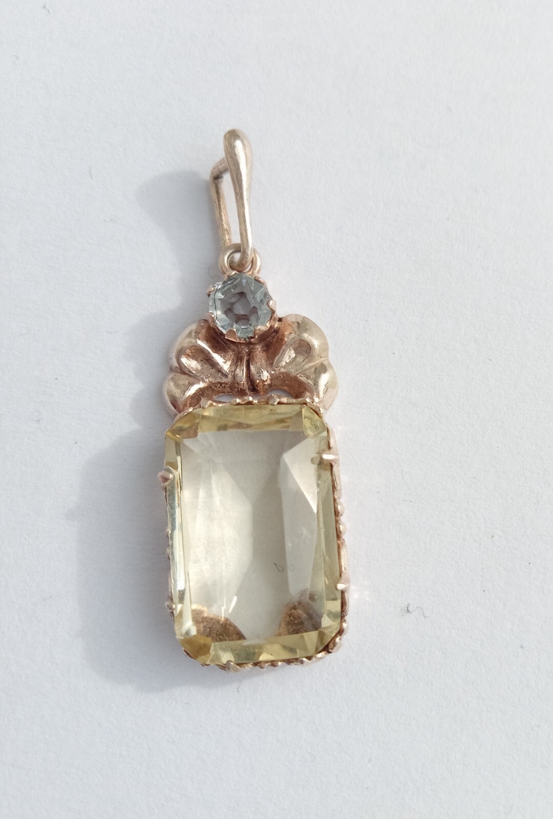 Vintage Pendant natural Yellow stone Silver 875 test USSR times. Women’s Jewelry