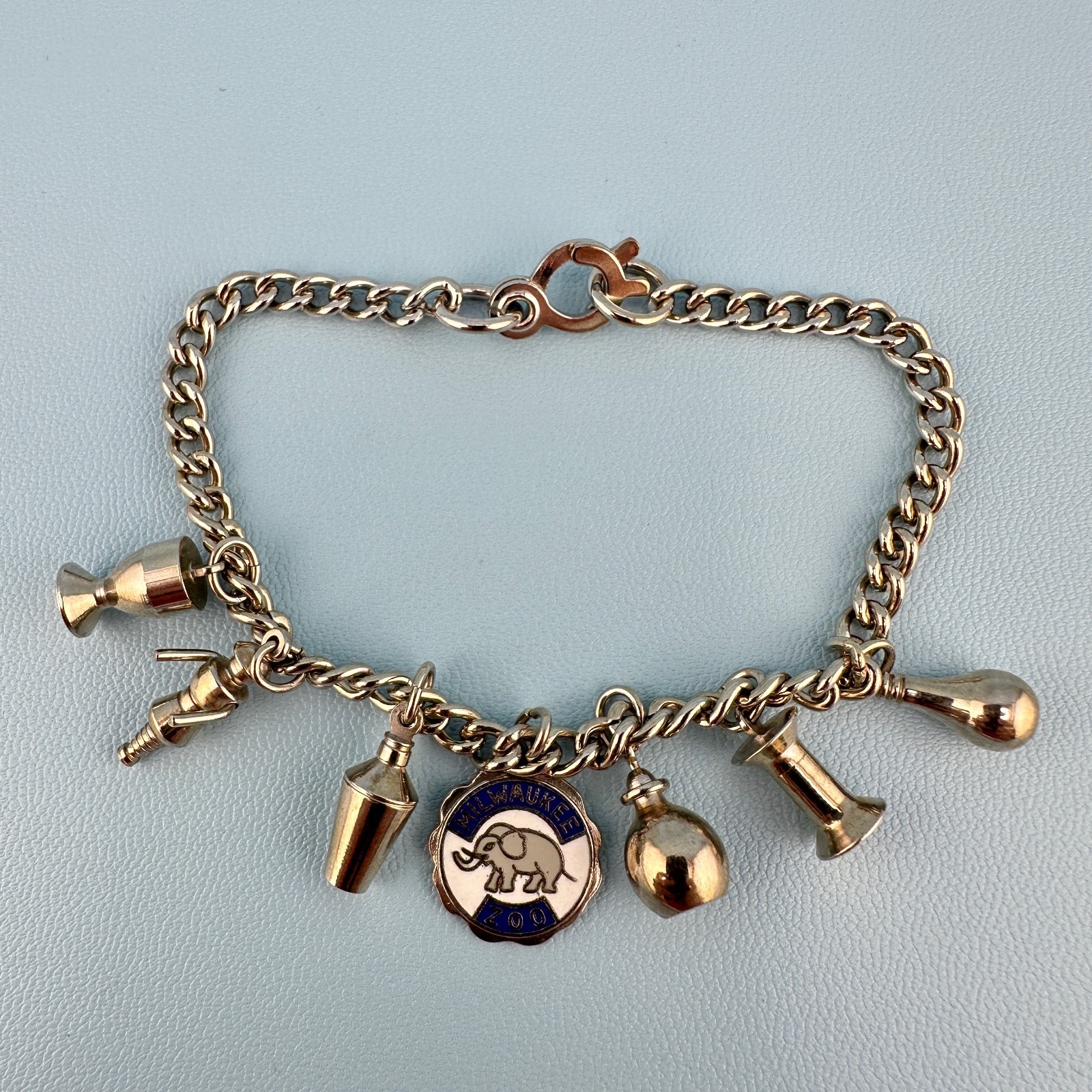 Vintage Charm Bracelet Silver Tone Sister Clasp Milwaukee Zoo Light Bulb 6.5″