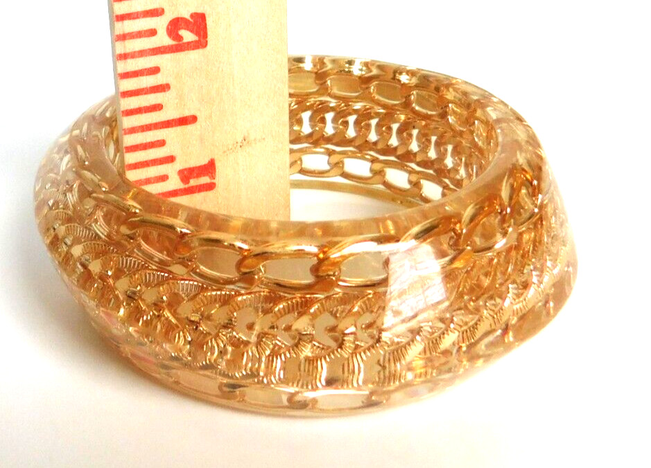 VTG Clear Resin with Embedded Metal Linking Chain Bangle Bracelet