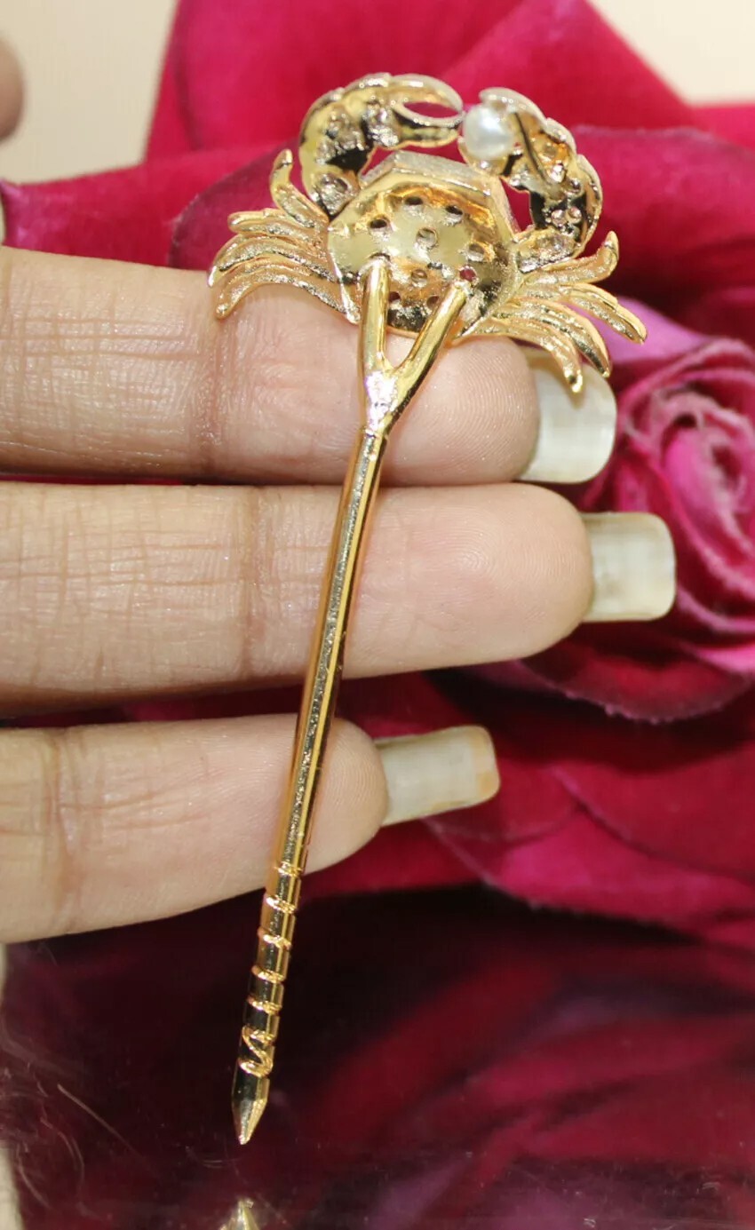 1.10ct Rose Cut Diamond 925 Silver Pearl Anniversary Wedding Crab Stick Pin