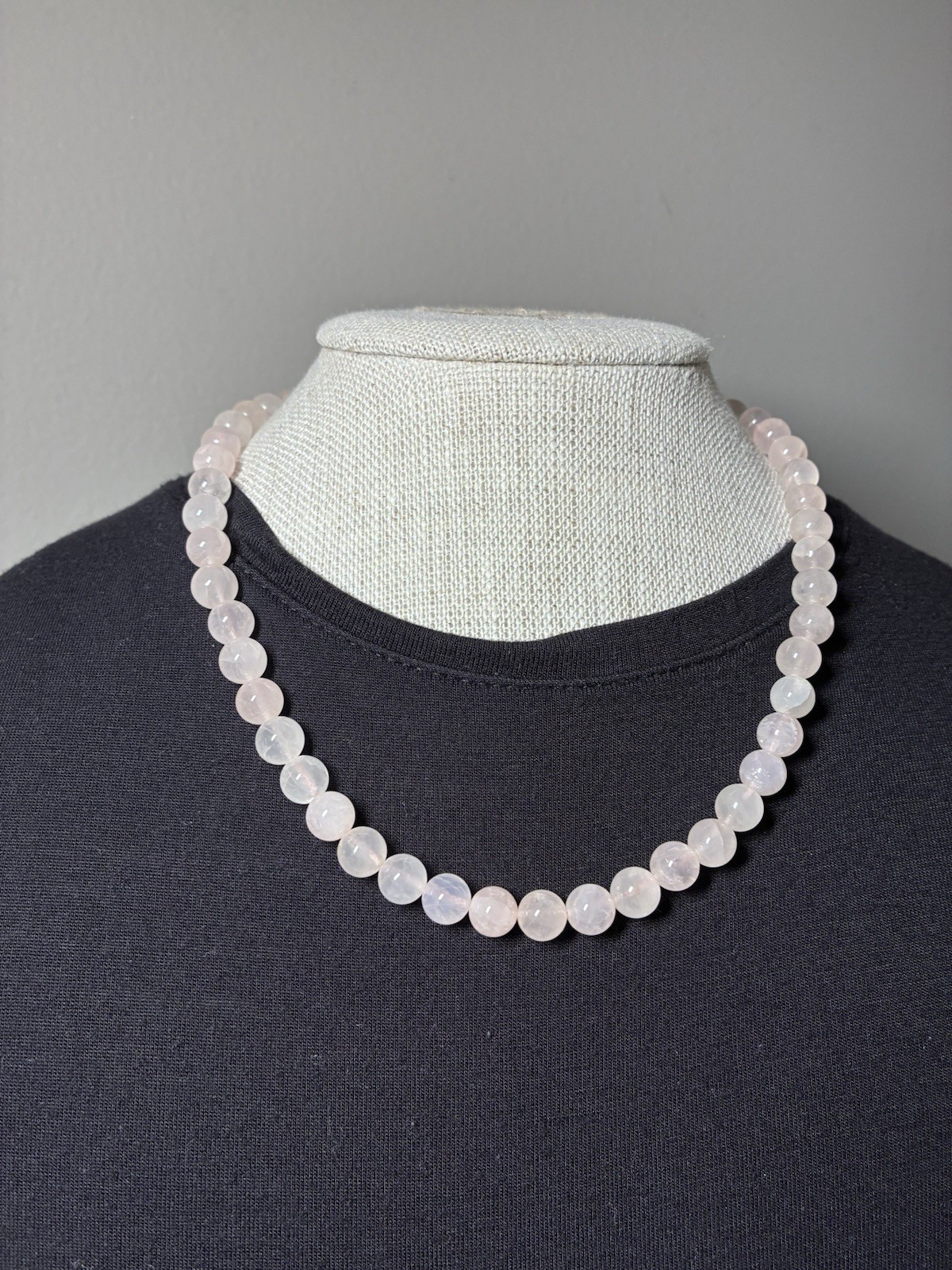 VTG Rose Quartz Bead Necklace Hand Knotted Genuine Pink Gemstone Choker S Clasp