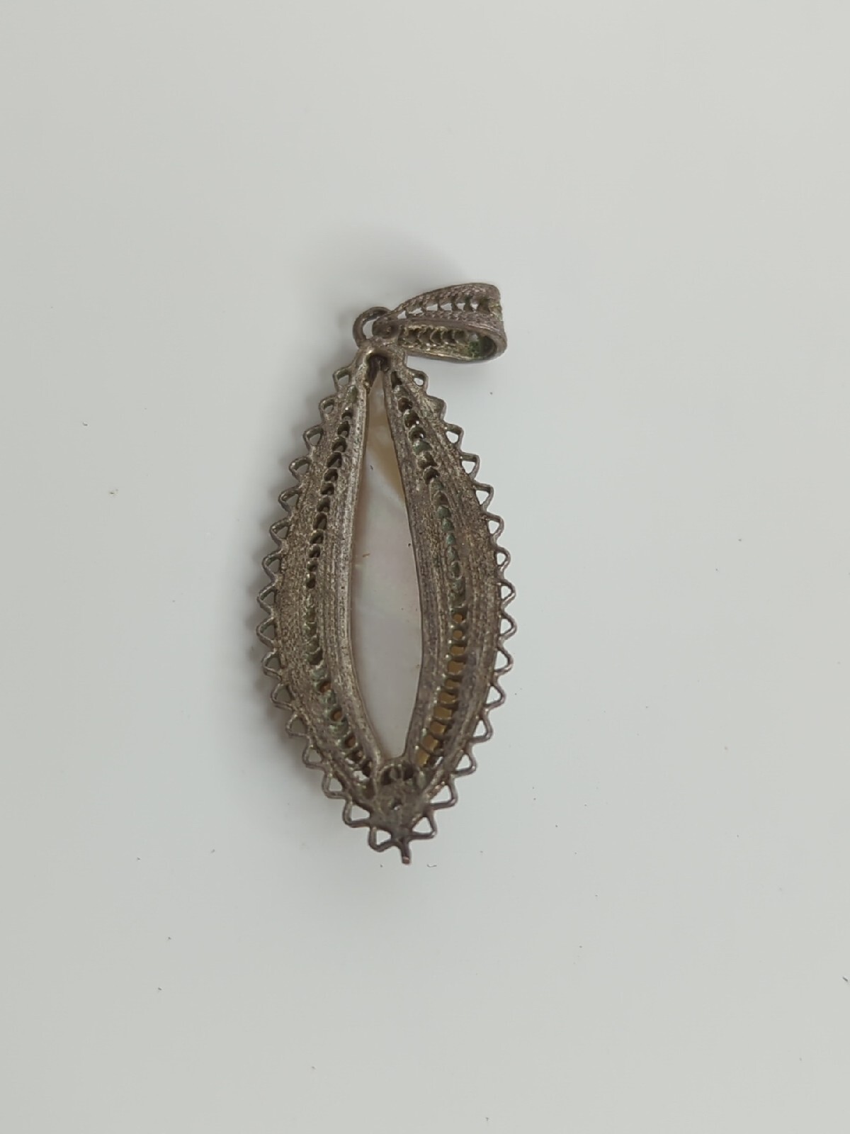 Antique Sterling Silver and Mother of Pearl Filigree Pendant Estate Heavy 6g A53