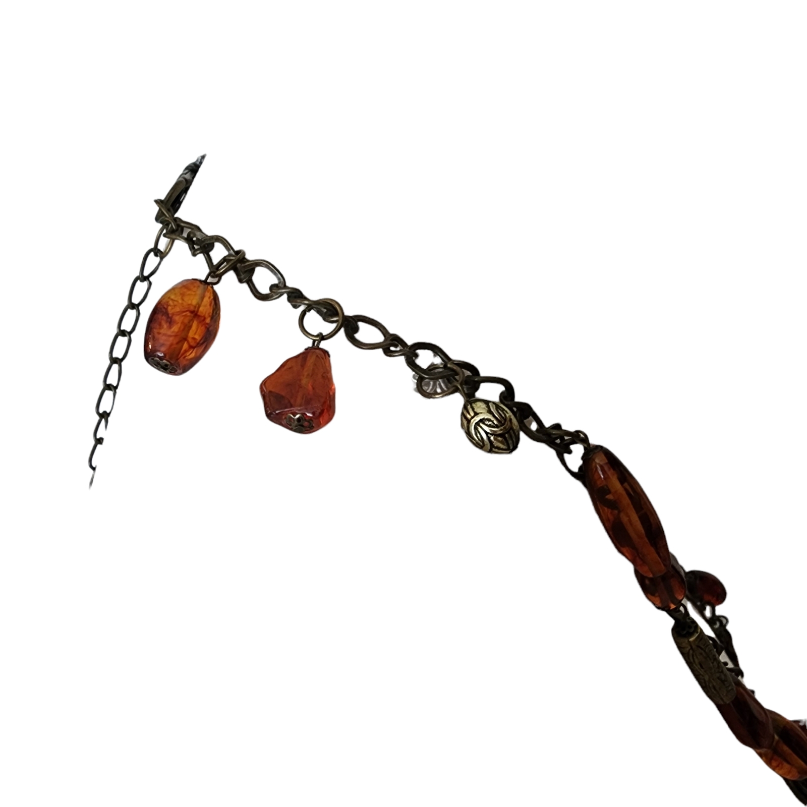 Vintage Necklace Amber Color Beaded Heart Drops Extra Long Different Shapes Vale