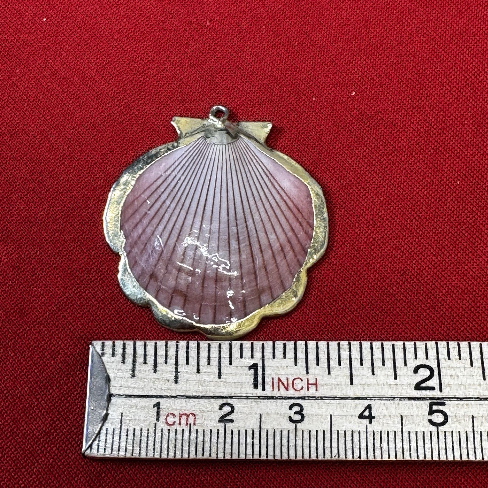 Vintage Pink And White Sea Shell Pendant Yellow Gold Rim