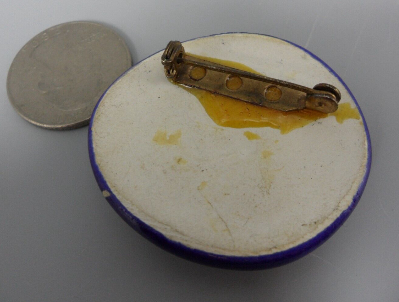 1980s Vintage Abstract Ceramic Brooch Artisan Blue Violet Gold 80s Glamour 1.5″