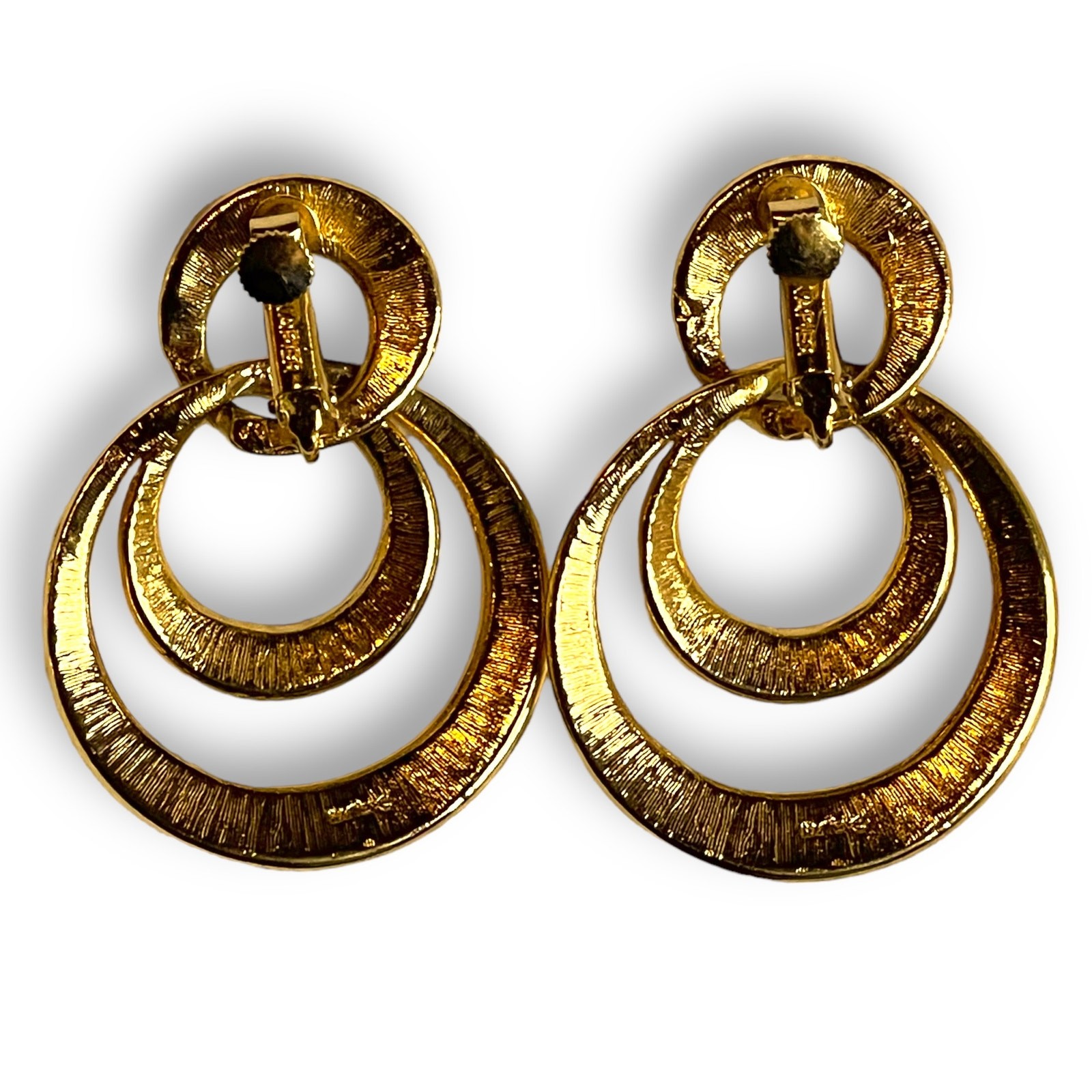 Vintage Napier Earrings Gold Tone Book Piece Adjustable Clip On Screw Back