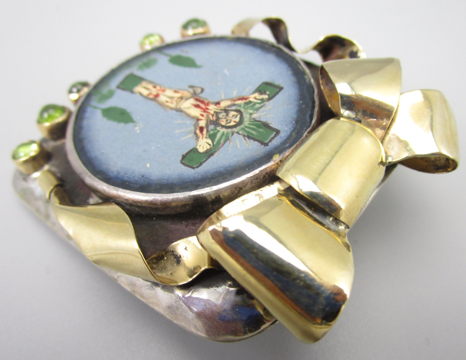 RARE OOAK DIAN MALOUF STERLING 14K ANTIQUE CRUCIFIX  BROOCH PENDANT $3800 RETAIL