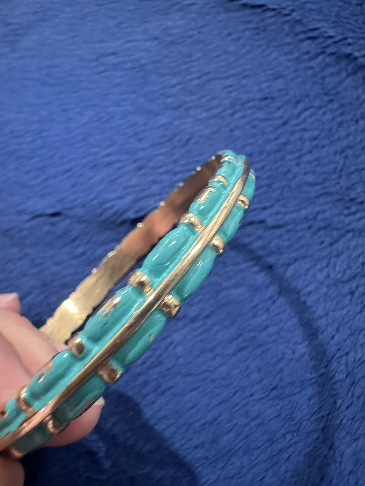 Vintage Trifari Set Of Gold Tone Blue/Turquoise Enamel 8” Bracelet, 44g