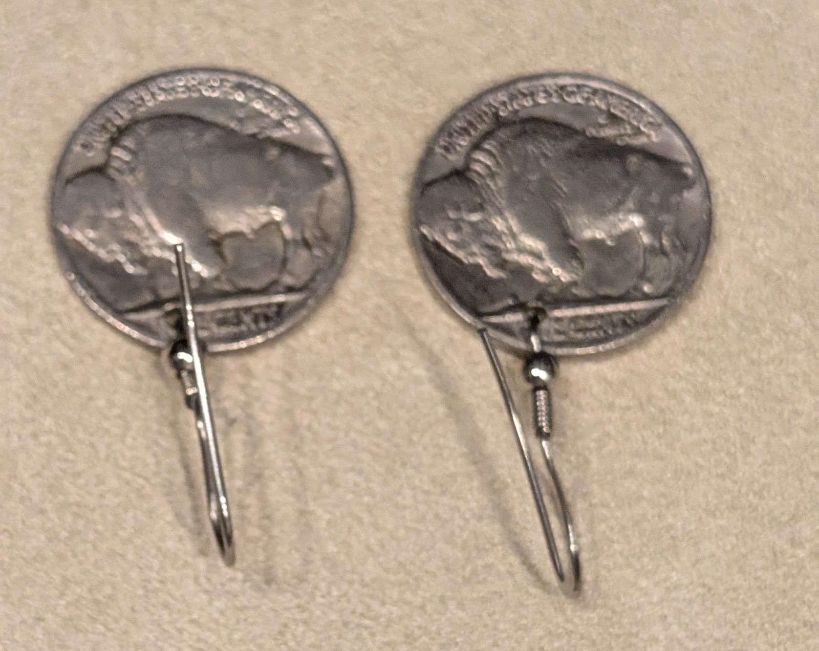 Vtg Authentic Buffalo Indian Head Nickel Coin Earrings 1935 1937