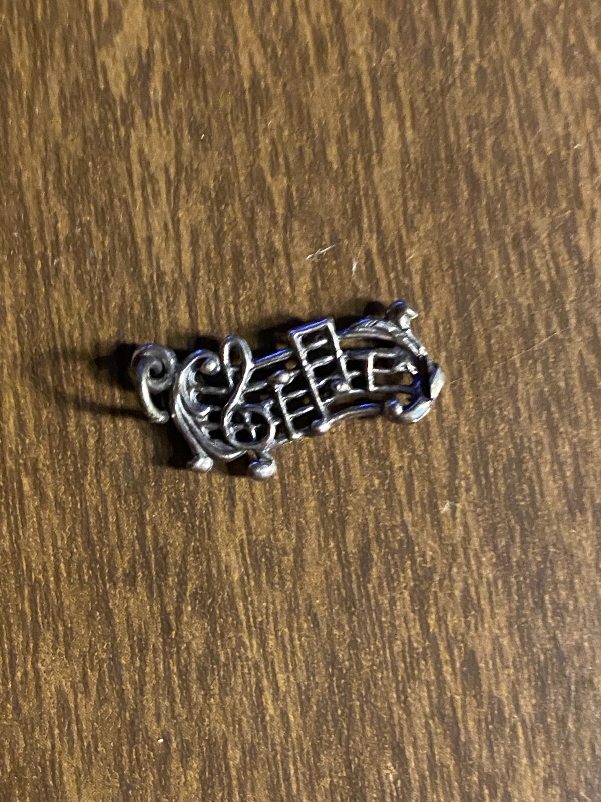 Vintage Musical Staff Stamped Silver Tone Charm Pendant Treble Clef Notes 7/8″