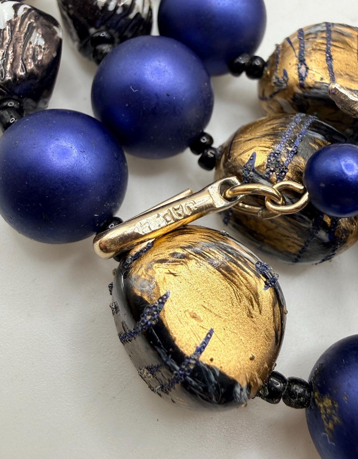 Vintage blue and gold two strand necklace and clip on earring set