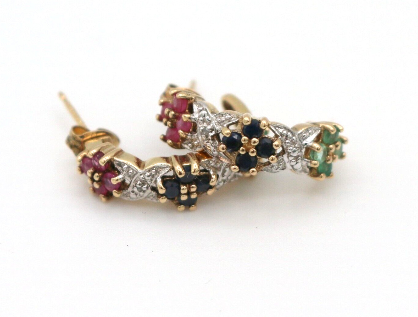 VTG Ross Simons Sterling Silver 925 Vermeil Ruby Sapphire Emerald Hoop Earrings