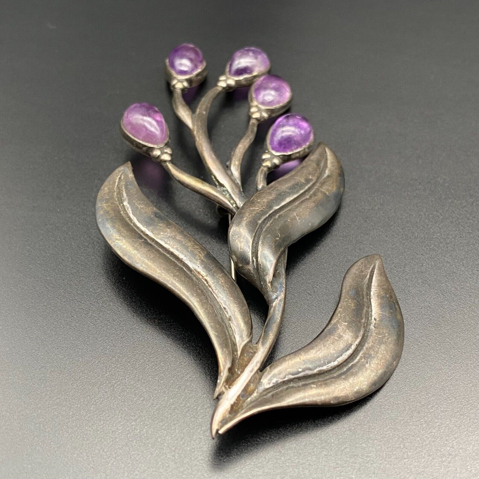 Vintage Amethyst 980 Sterling Silver 103 Pin Brooch