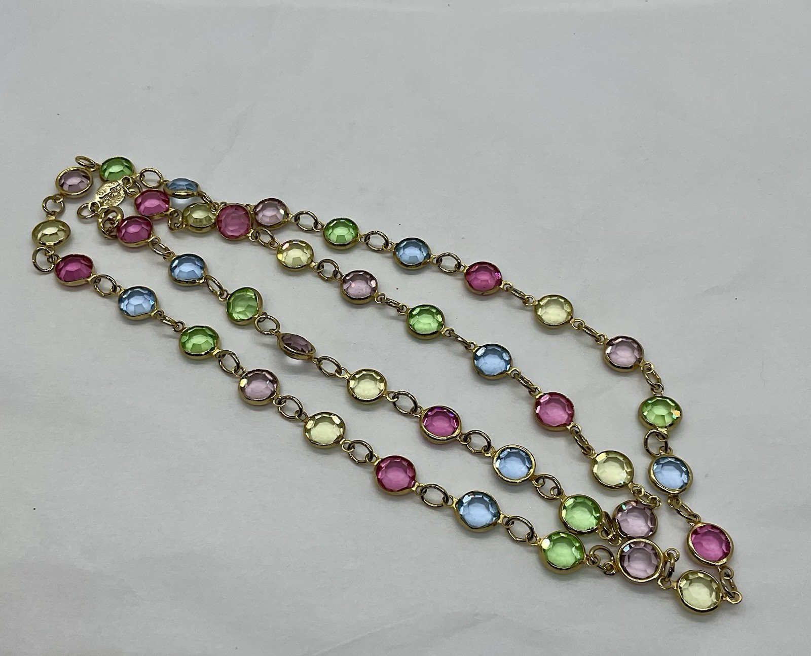 Austrian Crystal USA Tone Bezel Necklace, Multicolor Pastel Crystal 14 Inch