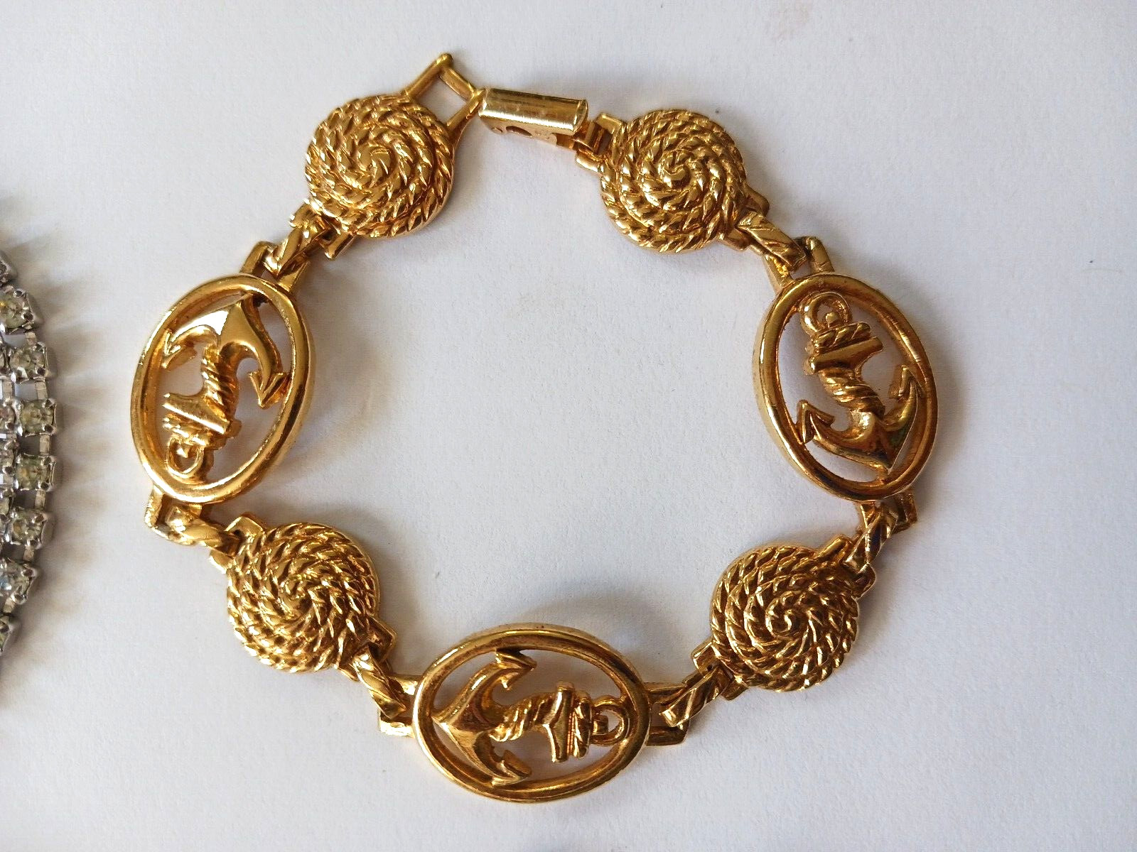 Vintage bracelets. box clasp. safety chain lock, Anchors, stones, rhinestones. 4