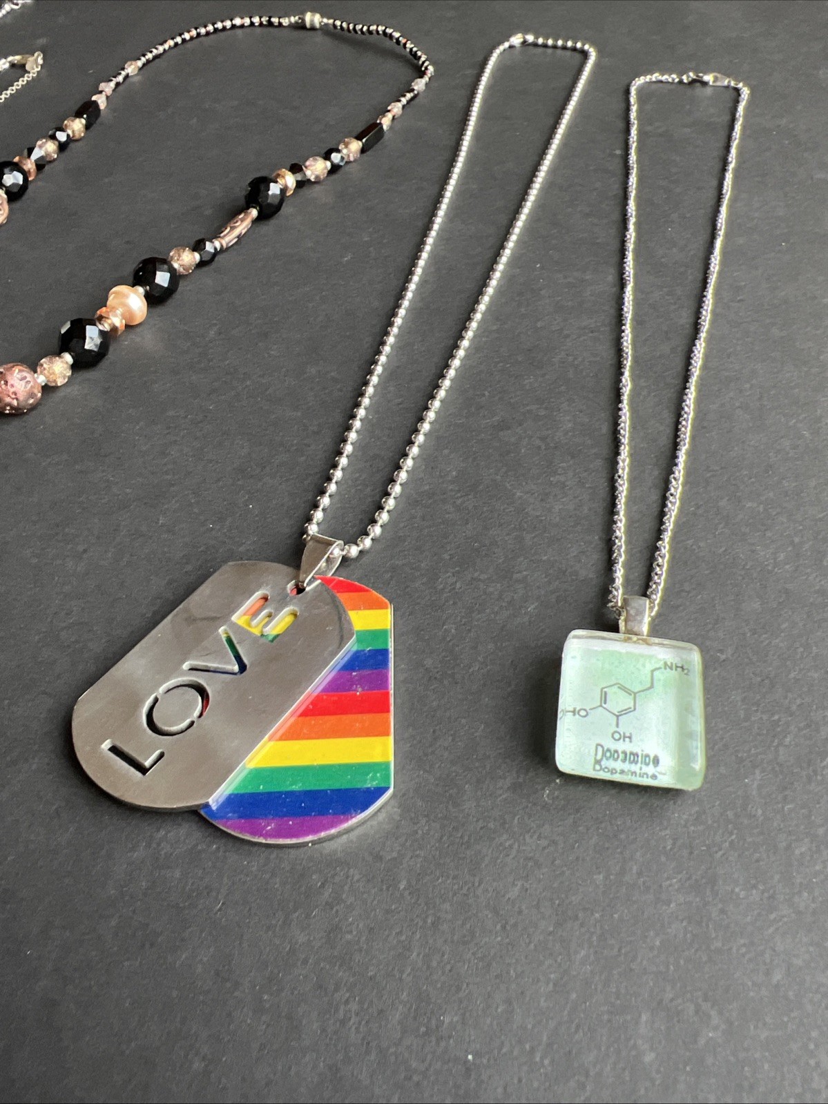 Peace Love Dopamine Weed Leaf Necklaces Vintage Copper Silver Tones Necklace LOT