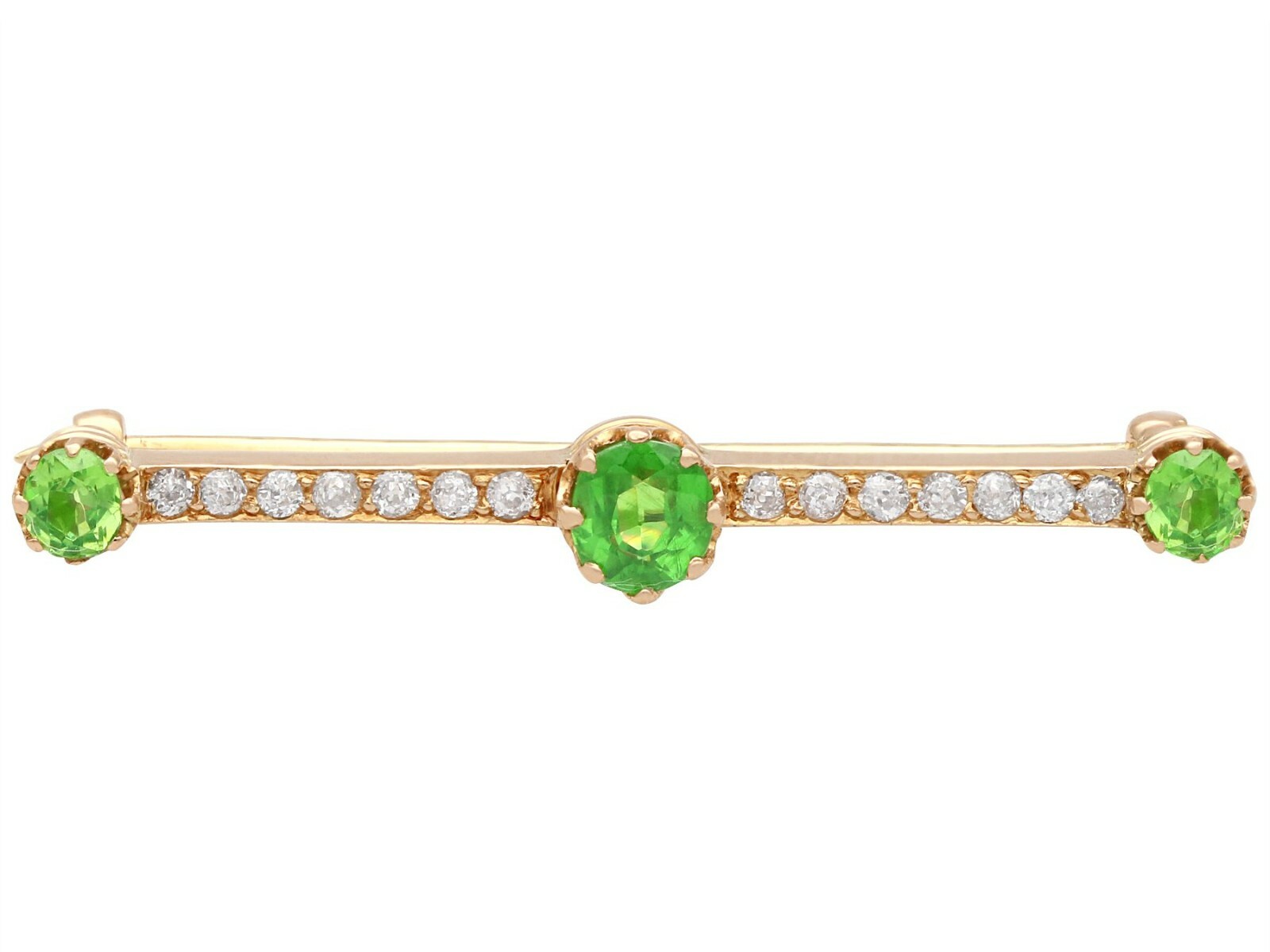 1.01ct Demantoid Garnet and 0.35ct Diamond 14ct Rose Gold Bar Brooch – Antique