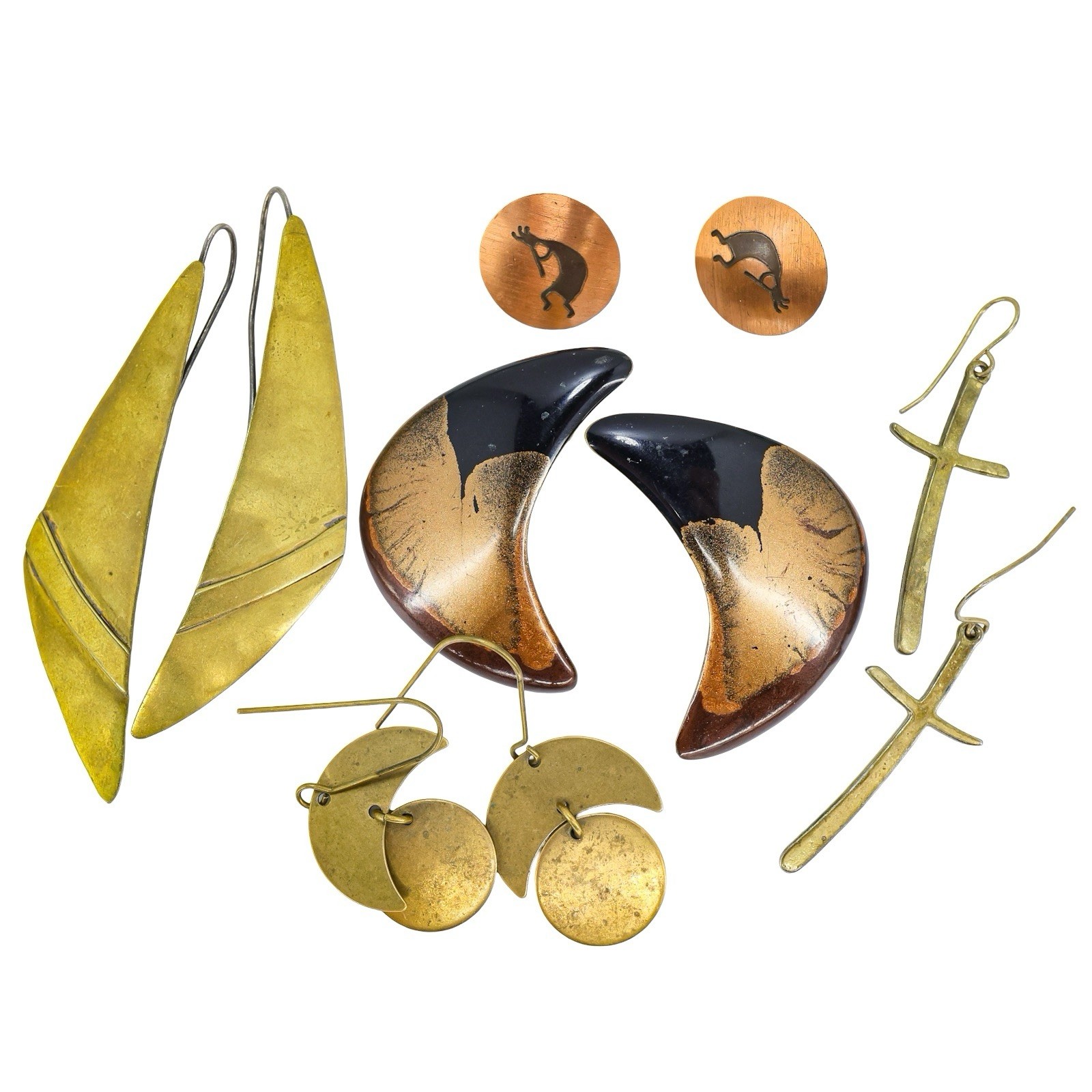 Lot Vintage Jewelry Copper Brass Boho Modernist Brutalist Organic Earthy 11pc