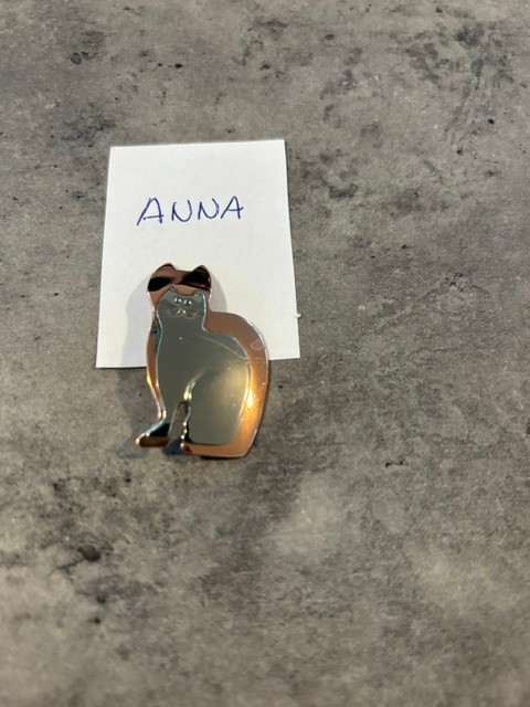 Vintage Signed Anna Mixed Metal Silver & Copper Cat Brooch