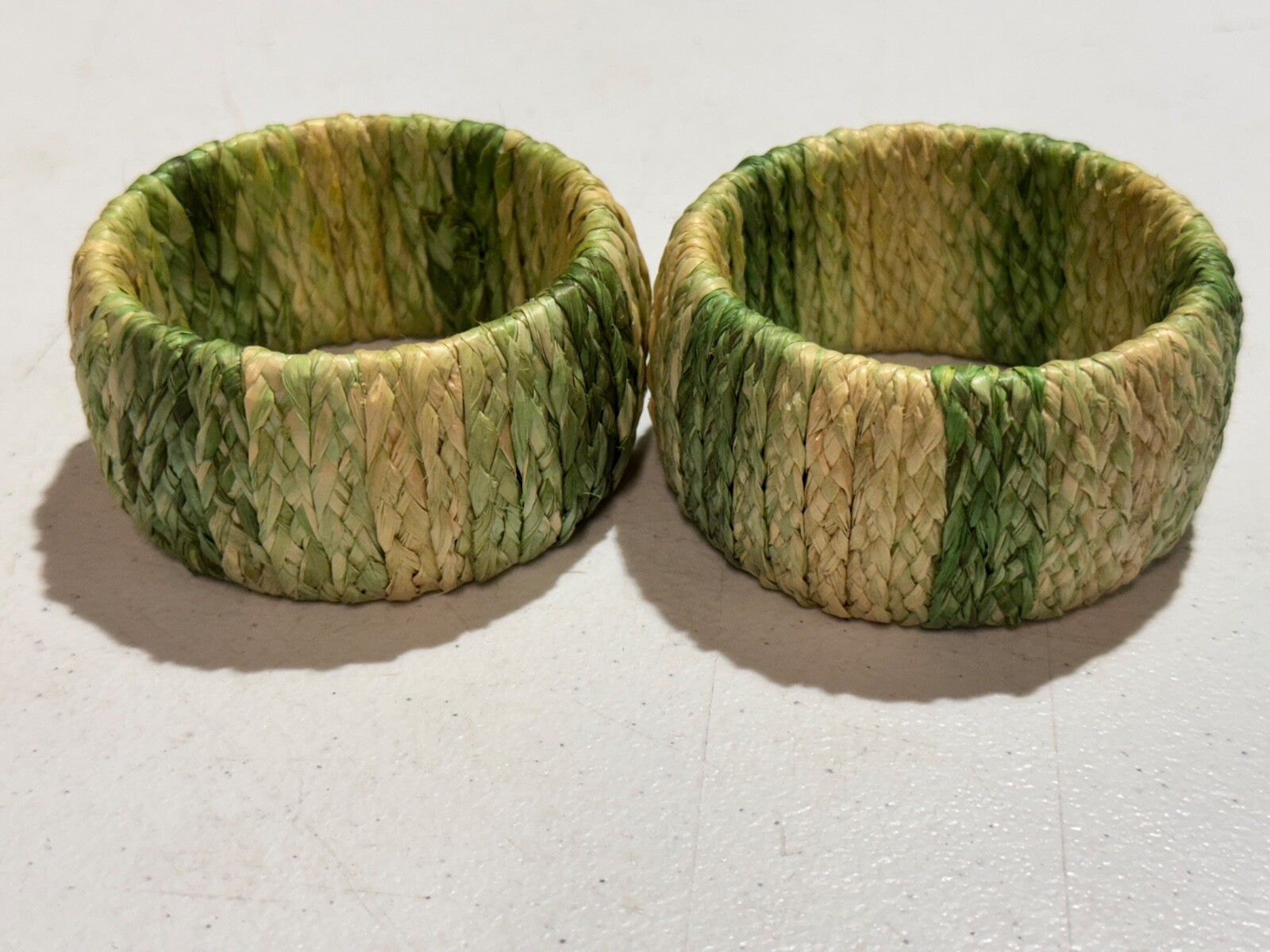 Vintage CHUNKY WOVEN green off white bangle bracelet Set of 2