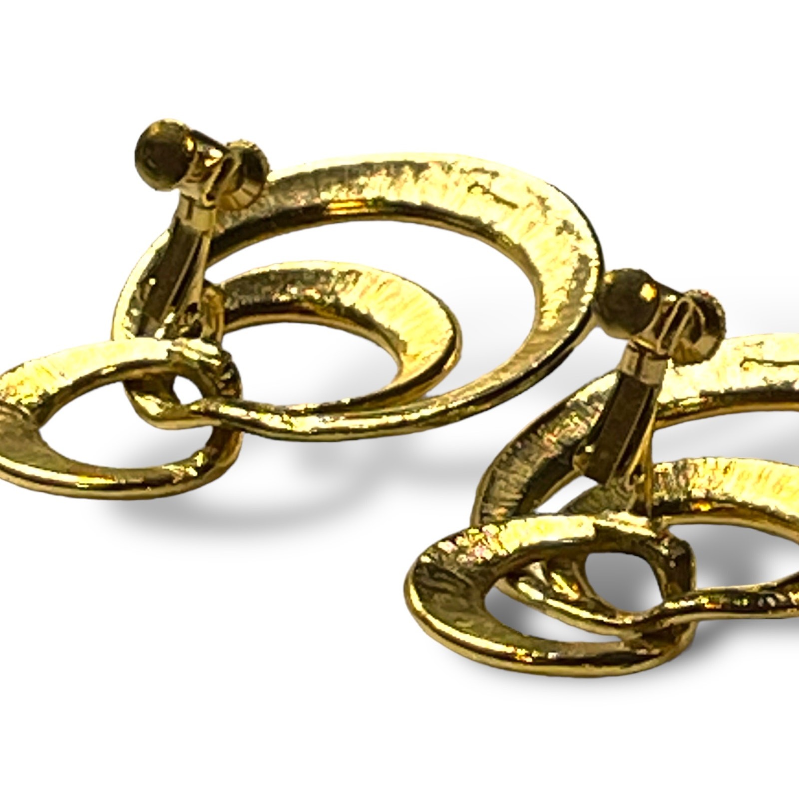 Vintage Napier Earrings Gold Tone Book Piece Adjustable Clip On Screw Back