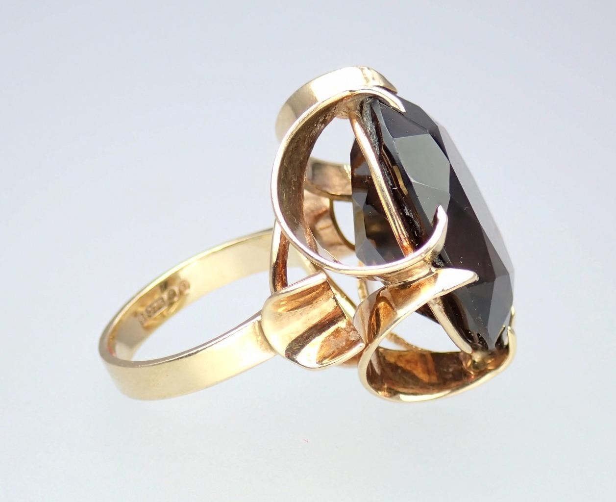 Super Vintage 1970s Solid 9K Rose Gold 14.4Ct Smokey Quartz Cocktail Ring 1971 5