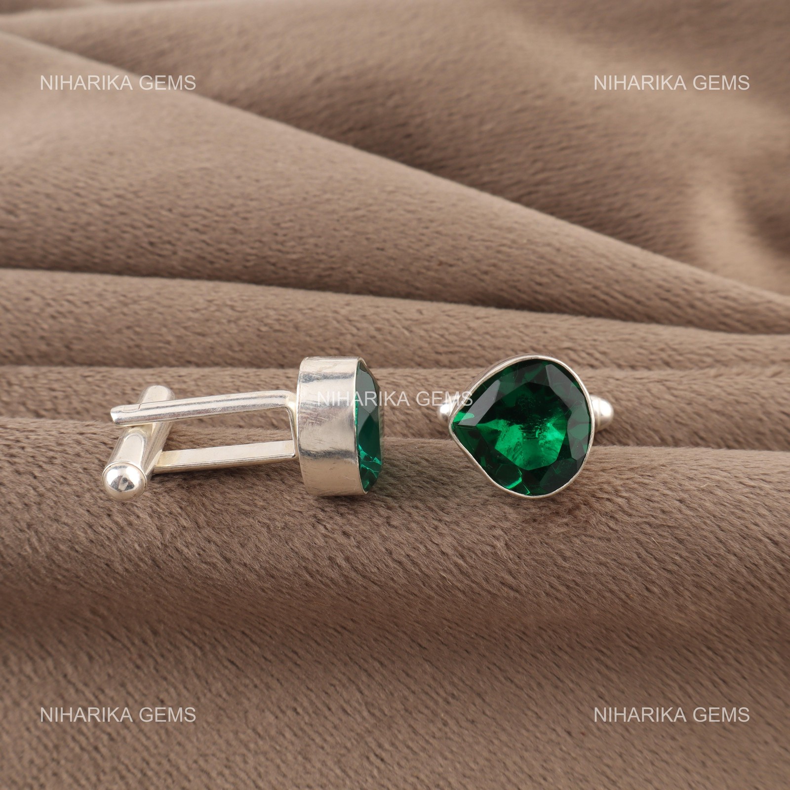 925 Silver May Green Emerald Gemstone Brother Gifts Unique Party Wear Cufflinks