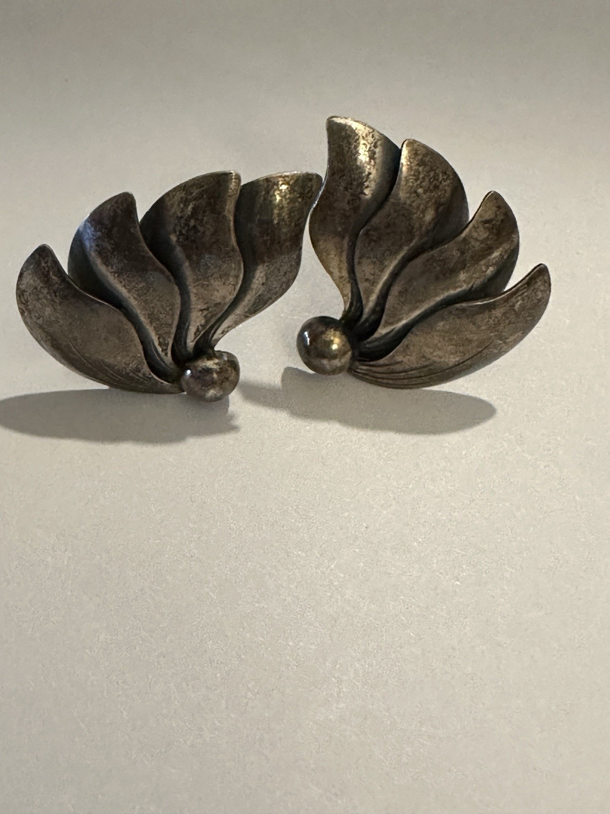 VTG N E Signed Denmark Sterling Silver Clip Fan Earrings 1in 8.11g