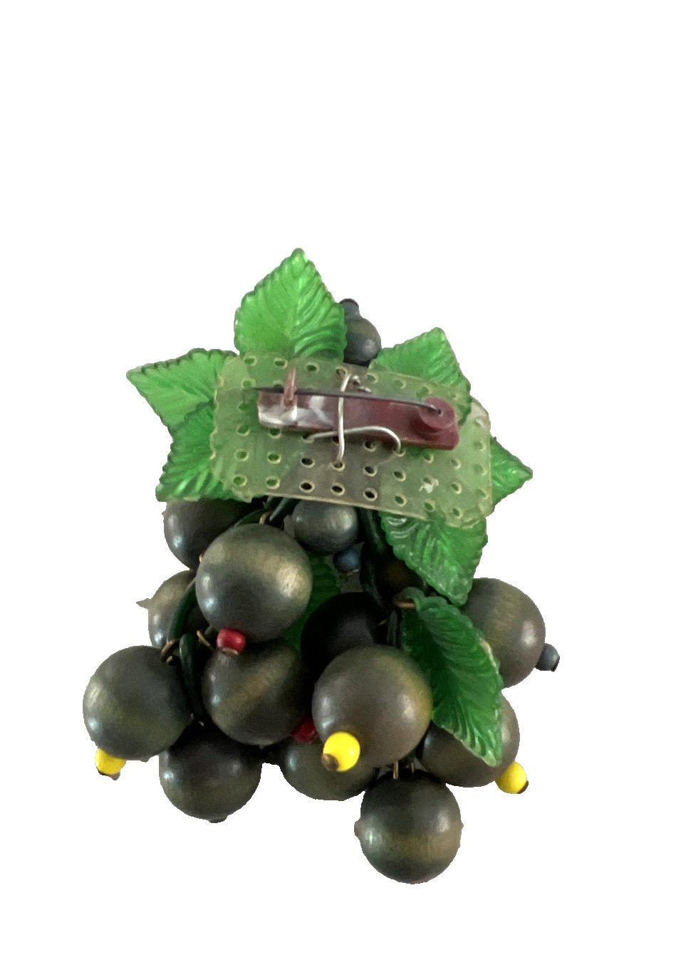 VINTAGE 1940’s MIRIAM HASKELL WOOD BLUEBERRY BROOCH / GREEN CELLULOID LEAVES