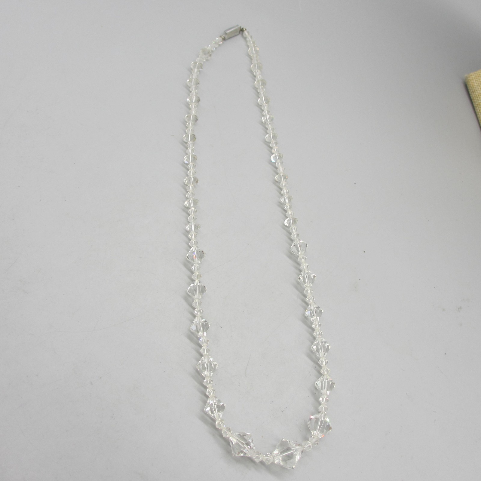 Vintage AB Necklace Clear Bicone Beads 23 Inch