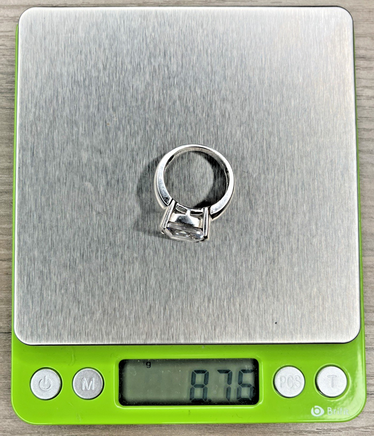 Big Large Clear CZ Cushion Cut Solitaire Vintage CI Sterling 925 Wide Ring SZ 8