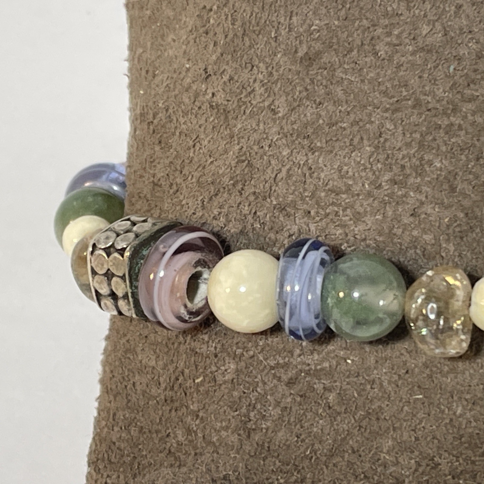 Vintage Sterling Silver Pastel Colors Beaded Bracelet Southwest Toggle Clasp 8″