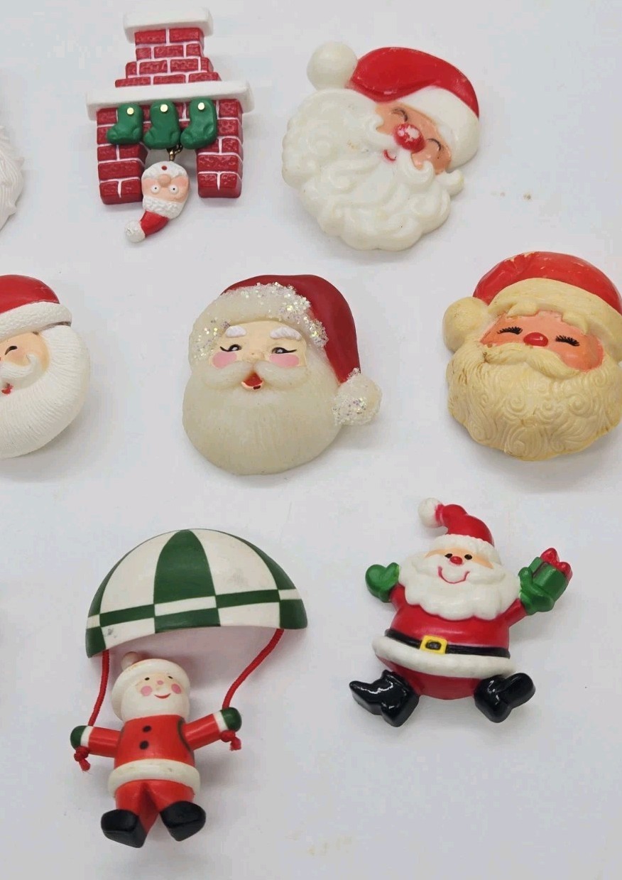 Christmas Brooch Lot Vintage to Now 10 pc Santa Clause Avon Fun World Hallmark