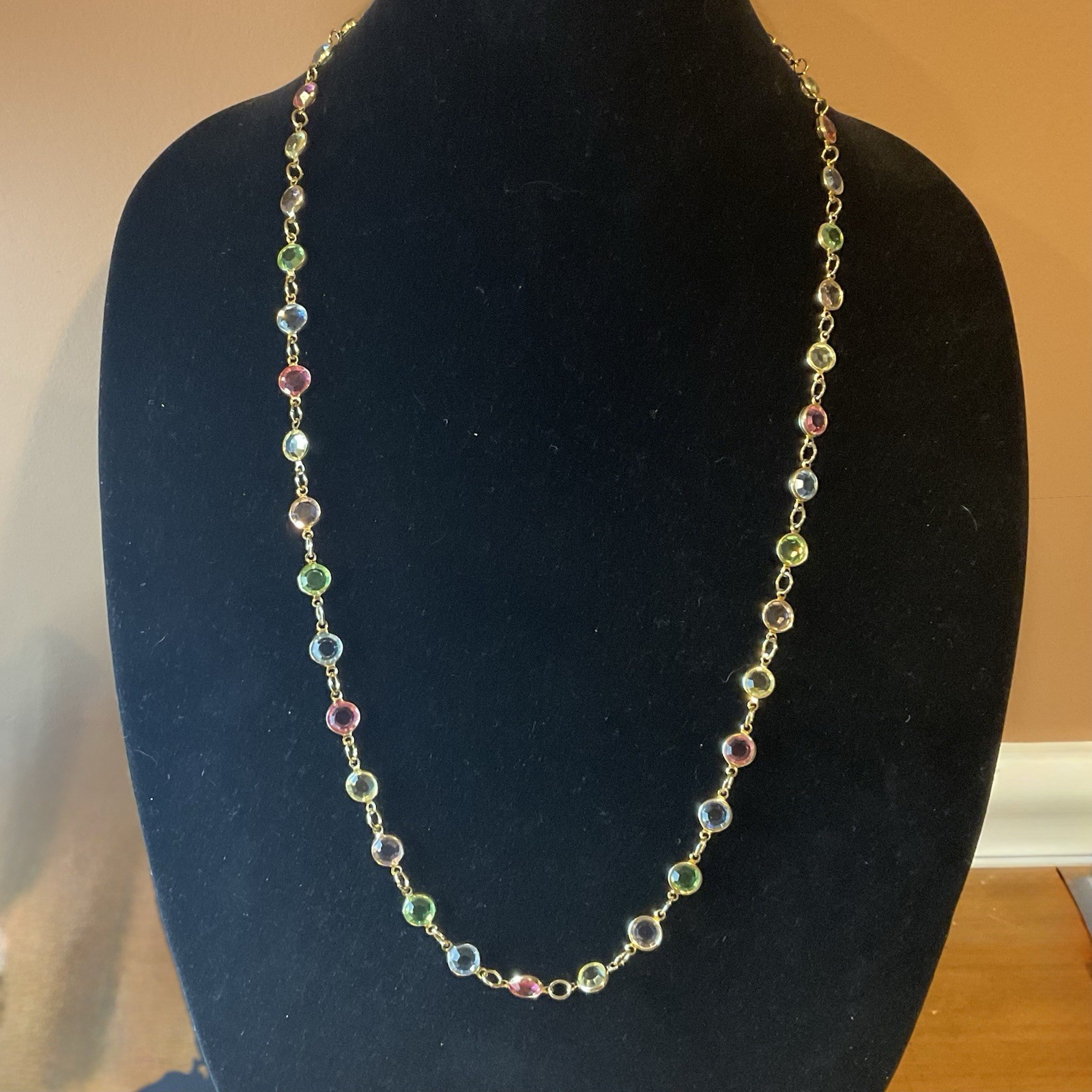 Austrian Crystal USA Tone Bezel Necklace, Multicolor Pastel Crystal 14 Inch