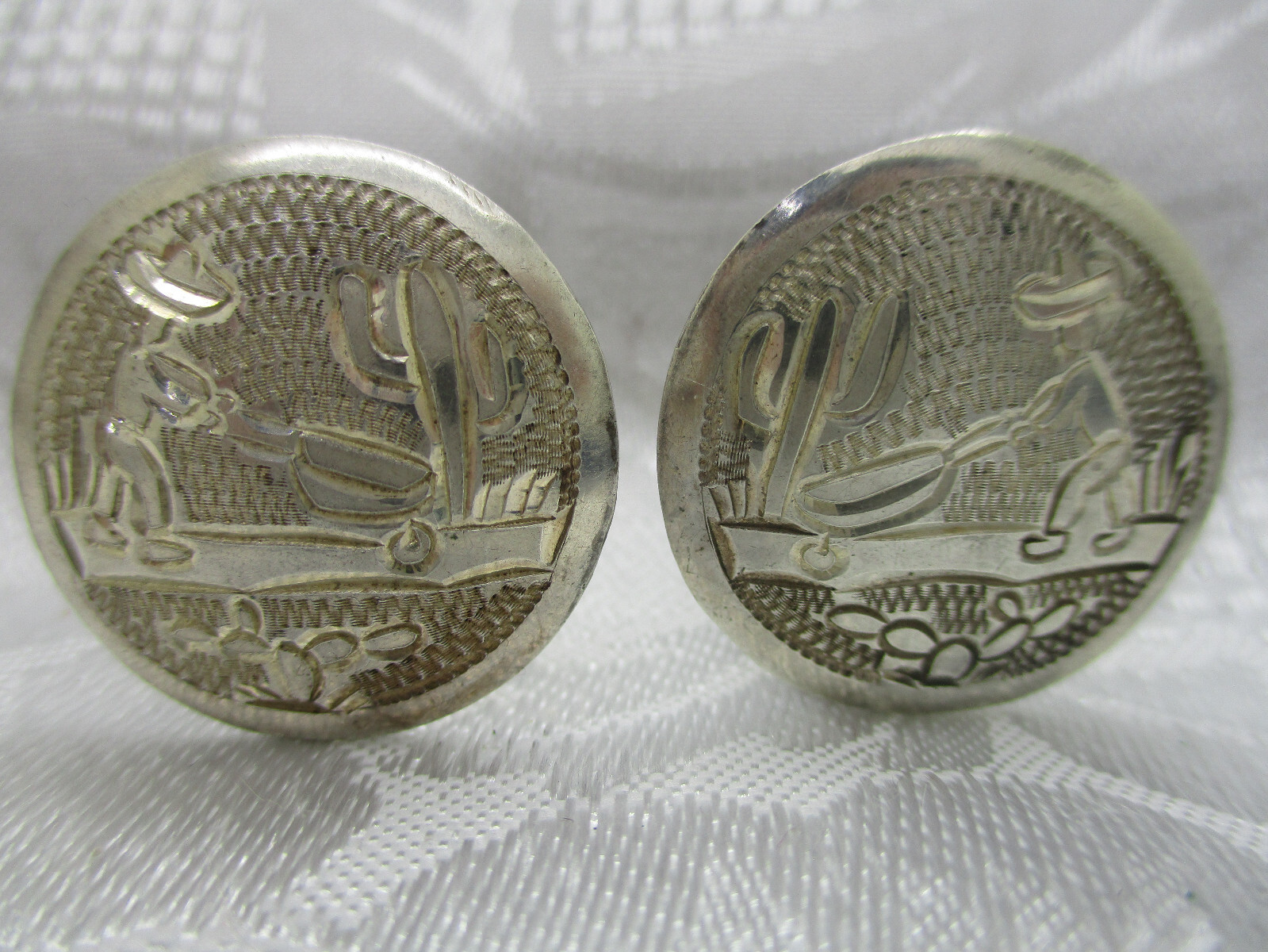 VINTAGE GUAD ASC 925 STERLING MEXICO SOMBRERO CACTUS WHEELBARROW CLIP EARRINGS