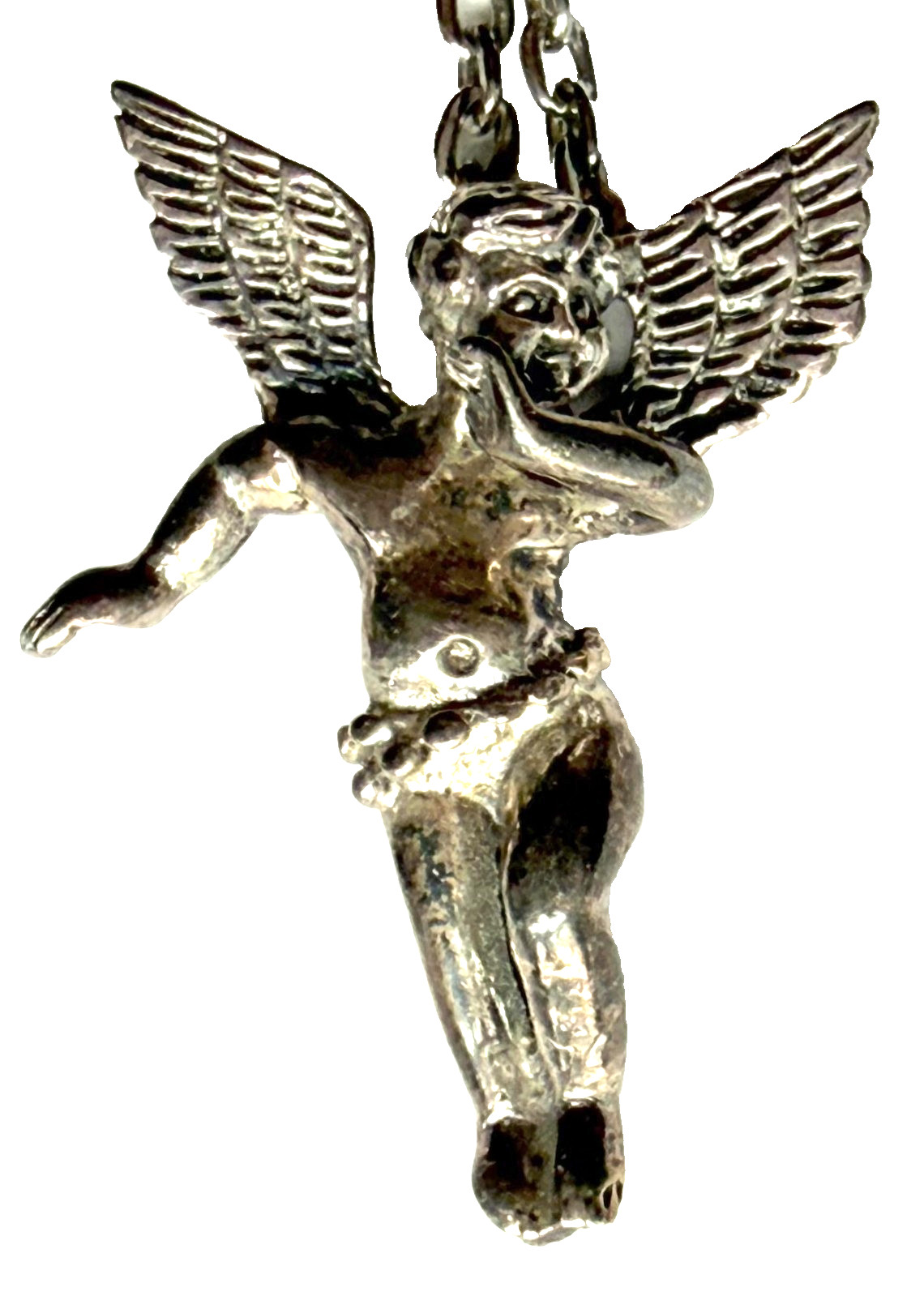 STUNNING VINTAGE 925 SILVER HEAVENLY ANGEL 1 1/4″ PENDANT NECKLASS ON 20″ CHAIN