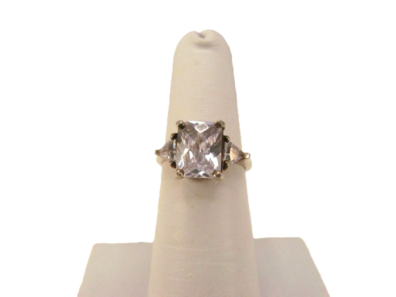 925 Sterling Silver Gold Vermeil Princess Trillion CZ Statement Ring Size 6 Vtg