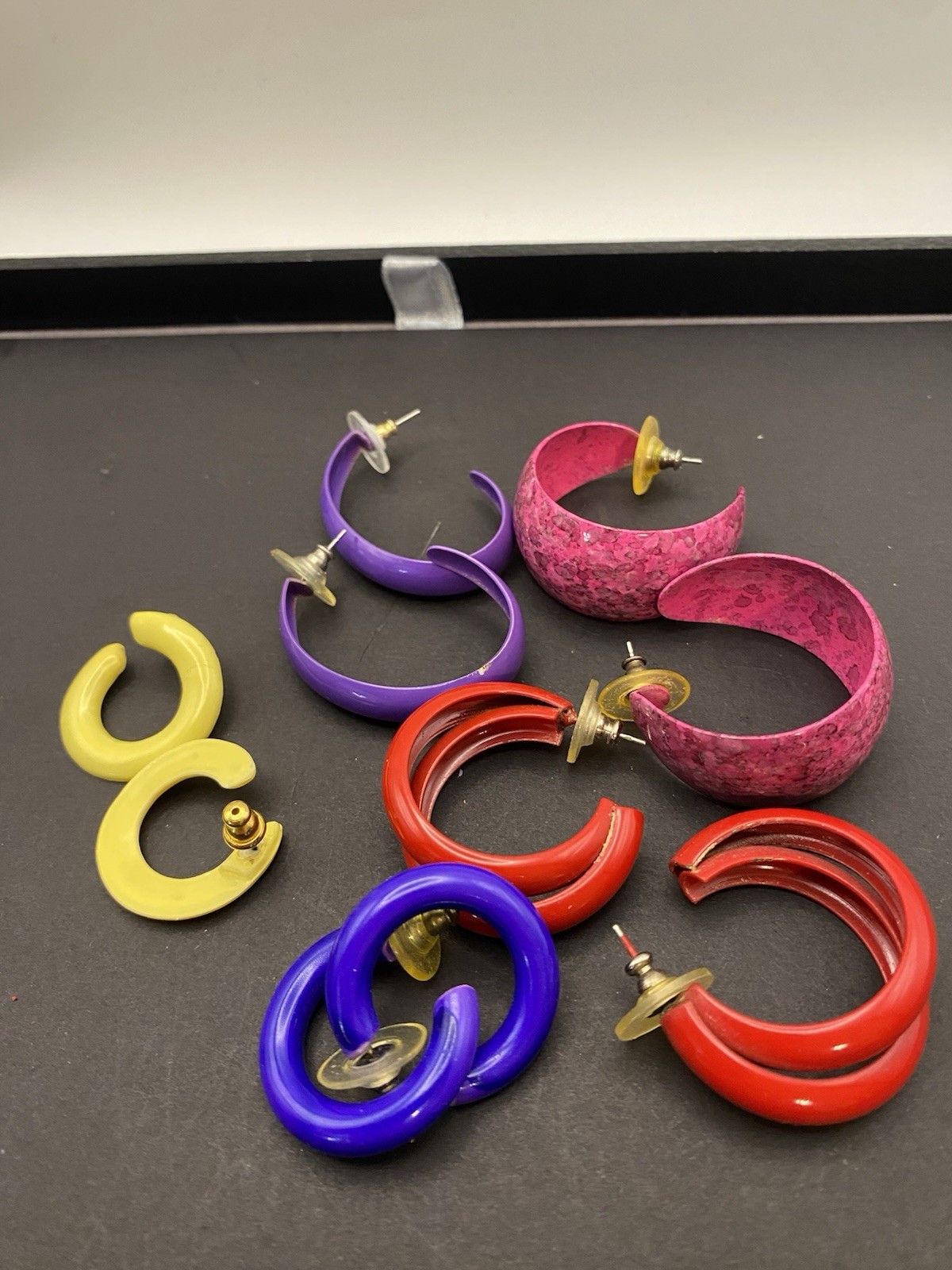 80’s Vintage Colorful Hoop Earring Lot- Yellow, Purple, Pink, Red