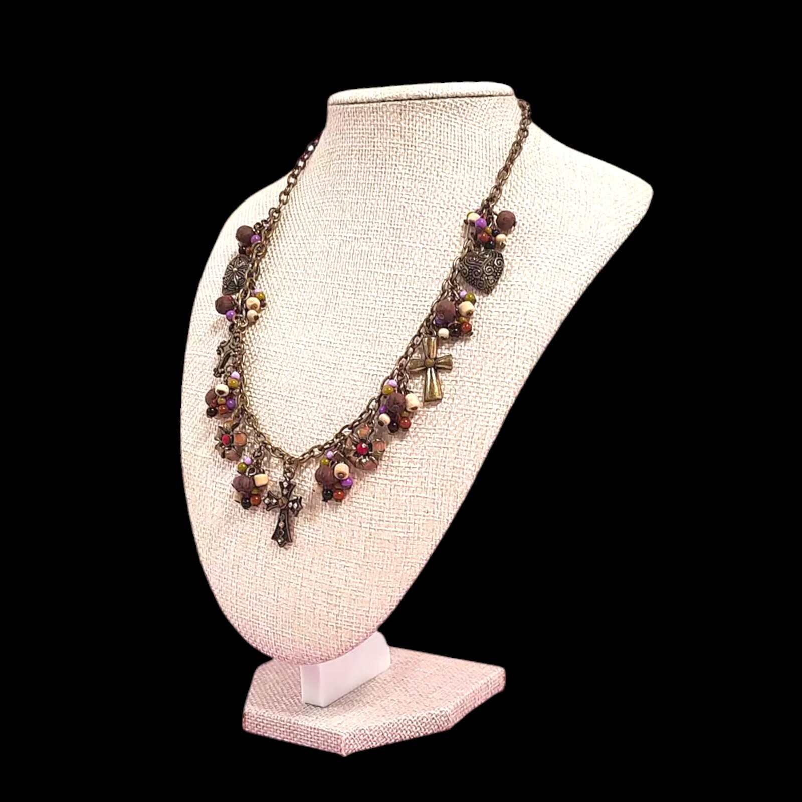 VTG 80s Madonna Heirloom Style Cross Charm Statement Necklace 19″
