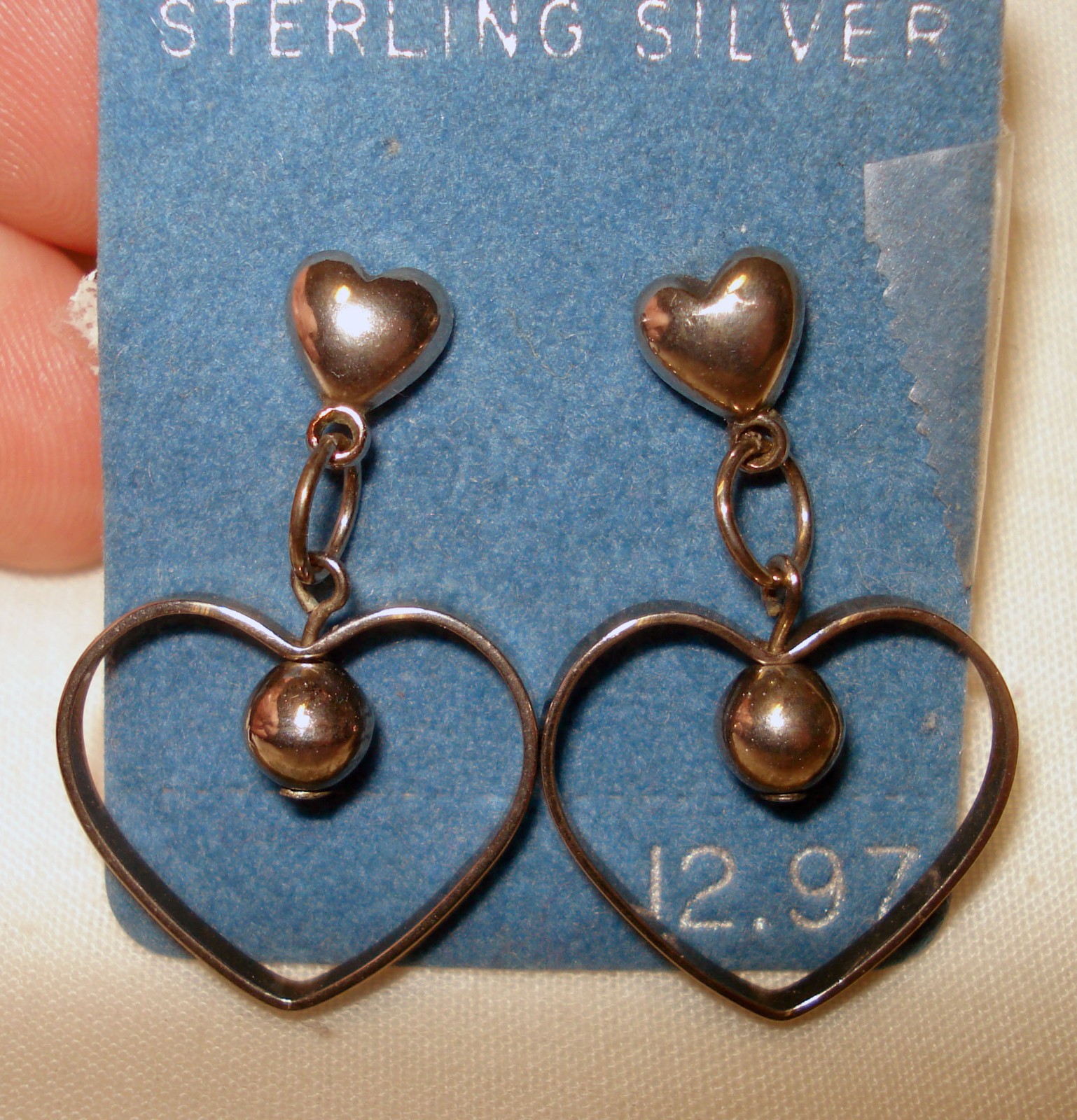 Vintage Sterling Silver Hearts Shaped Dangle Drop Hoop Pierced Ear Earrings Set