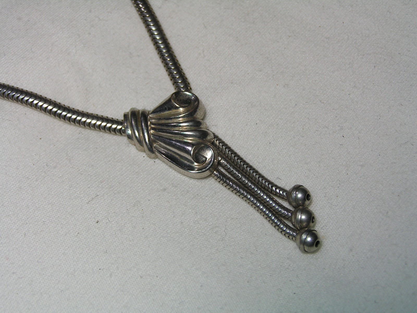 …Vintage Silver Tone Snake Chain,Station Pendant with Dangles Necklace…